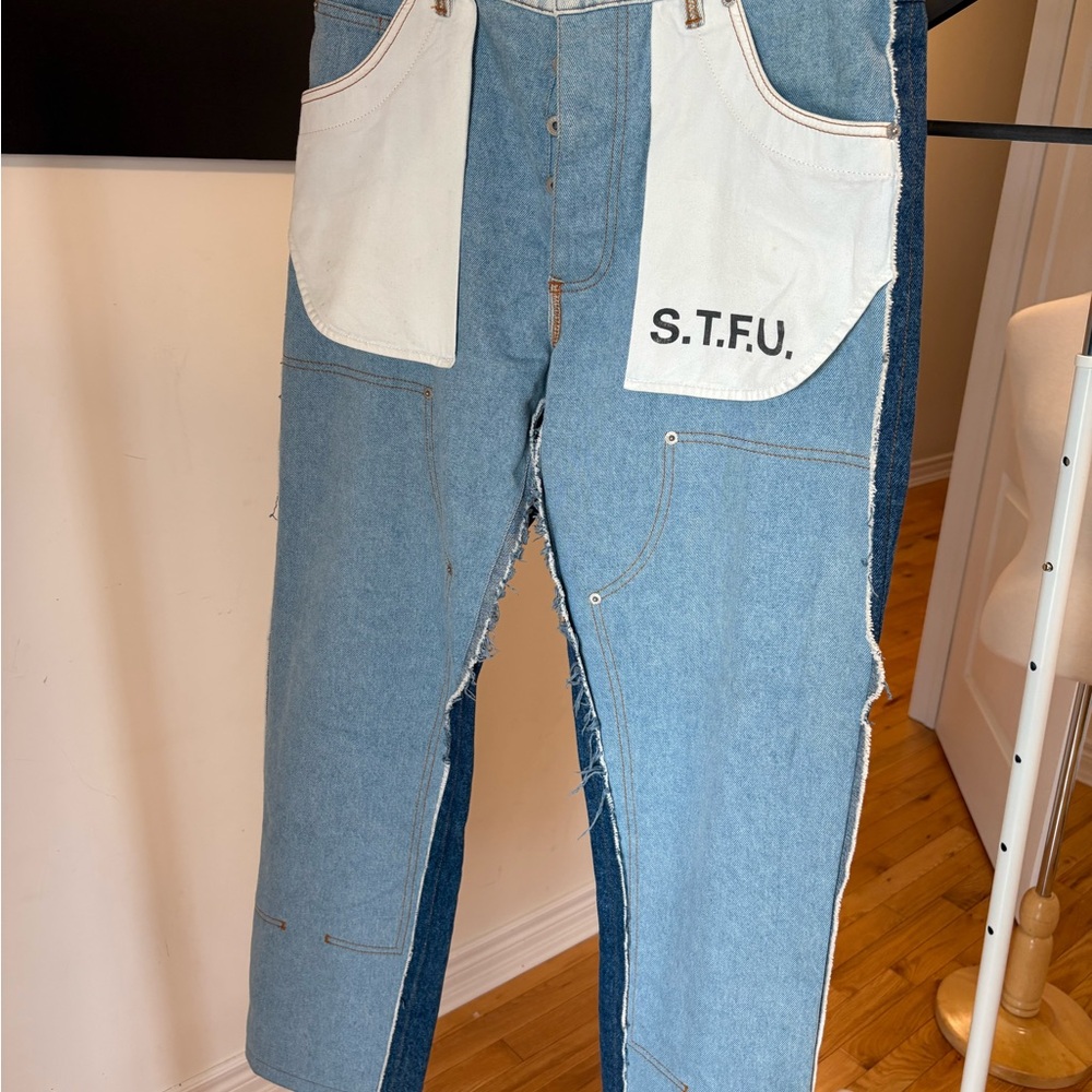 Heron Preston Blue and White Straight Men's Jeans